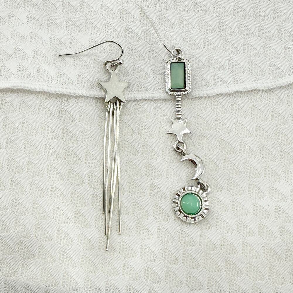 Silver Tone Asymmetrical Celestial Dangle Earring… - image 2